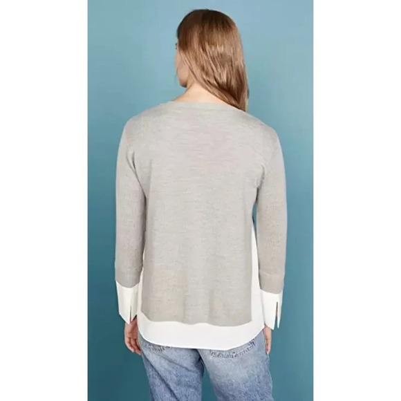 Club Monaco Mixed Media V Neck Sweater In Grey White Color - Picture 2 of 15